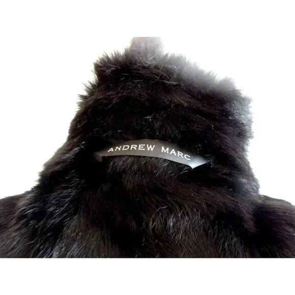 Unisex Fur Vest Designer Andrew Marc Black Rabbit Fur High Neck Sleeveless Vest